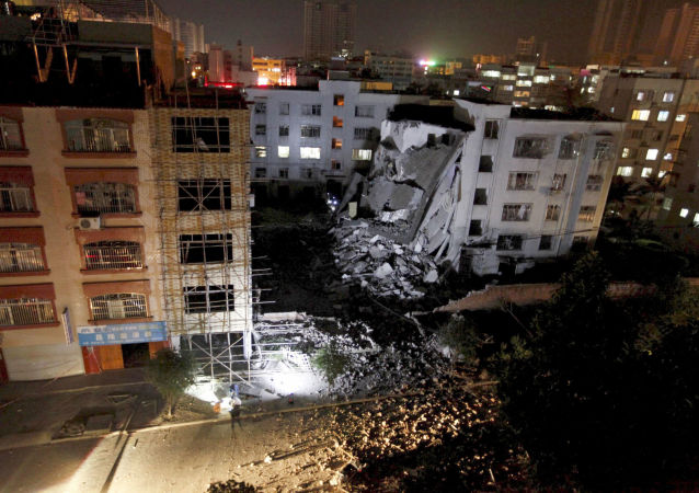 中国南部广西壮族自治区柳城县发生爆炸的居民楼